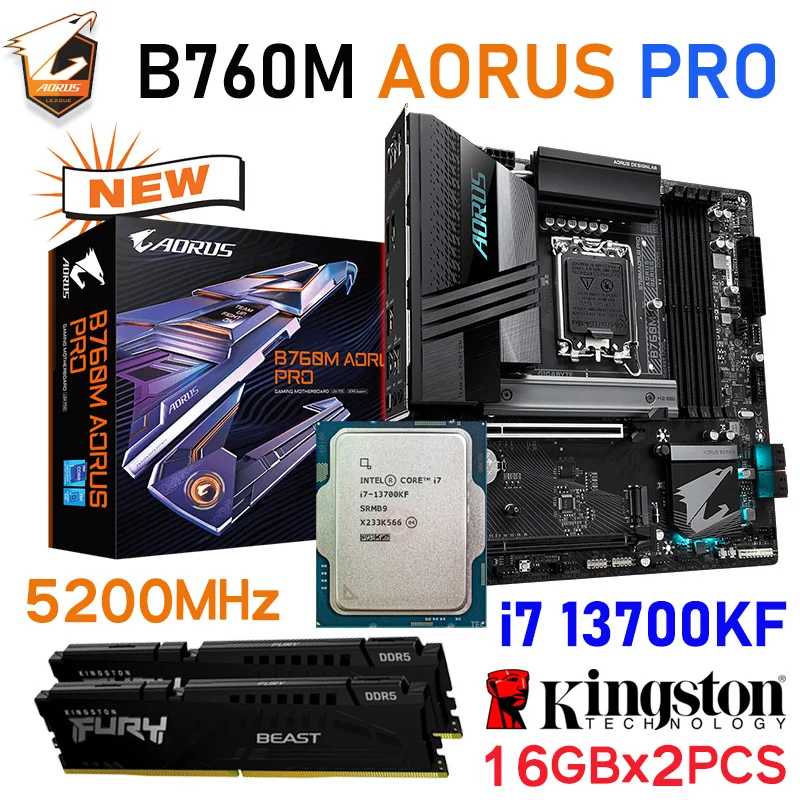 Gigabyte B760M AORUS PRO DDR5 LGA 1700 Материнская плата Intel B760 с Intel Core i7 13700KF комплект процессора Kingston 5200 МГц ОЗУ 32 ГБ
Gigabyte B760M AORUS PRO DDR5 LGA 1700 Материнская плата Intel B760 с Intel Core i7 13700KF комплект процессора Kingston 5200 МГц ОЗУ 32 ГБ