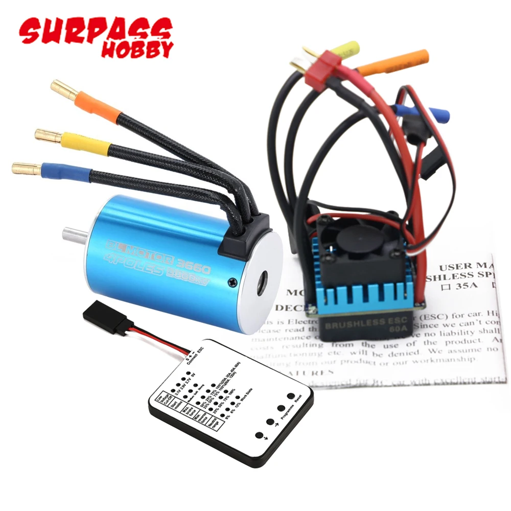 Surpass Hobby 3660 2600KV/3300KV/3800KV Brushless Motor With 60A/80A ESC And LED Program Card For 1/10 RC Car Truck Buggy Toys
Surpass Hobby 3660 2600KV/3300KV/3800KV Brushless Motor With 60A/80A ESC And LED Program Card For 1/10 RC Car Truck Buggy Toys
