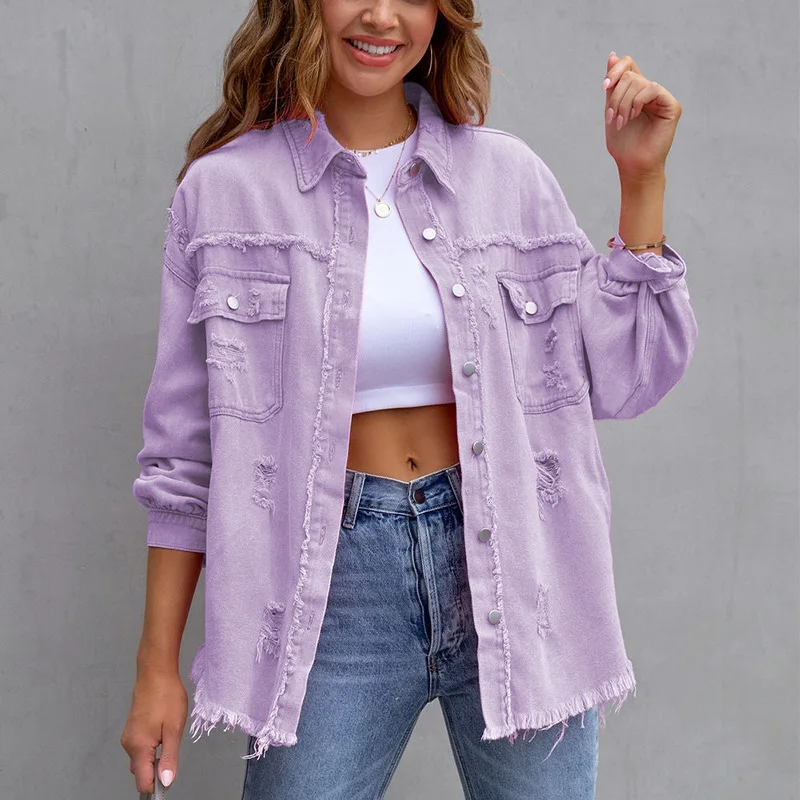 Women's Retro Denim Jackets Fashion Casual Long Sleeve Solid Purple Button Down Chest Pocket Slim Stand-up Collar Teens Coat Hot
Women's Retro Denim Jackets Fashion Casual Long Sleeve Solid Purple Button Down Chest Pocket Slim Stand-up Collar Teens Coat Hot