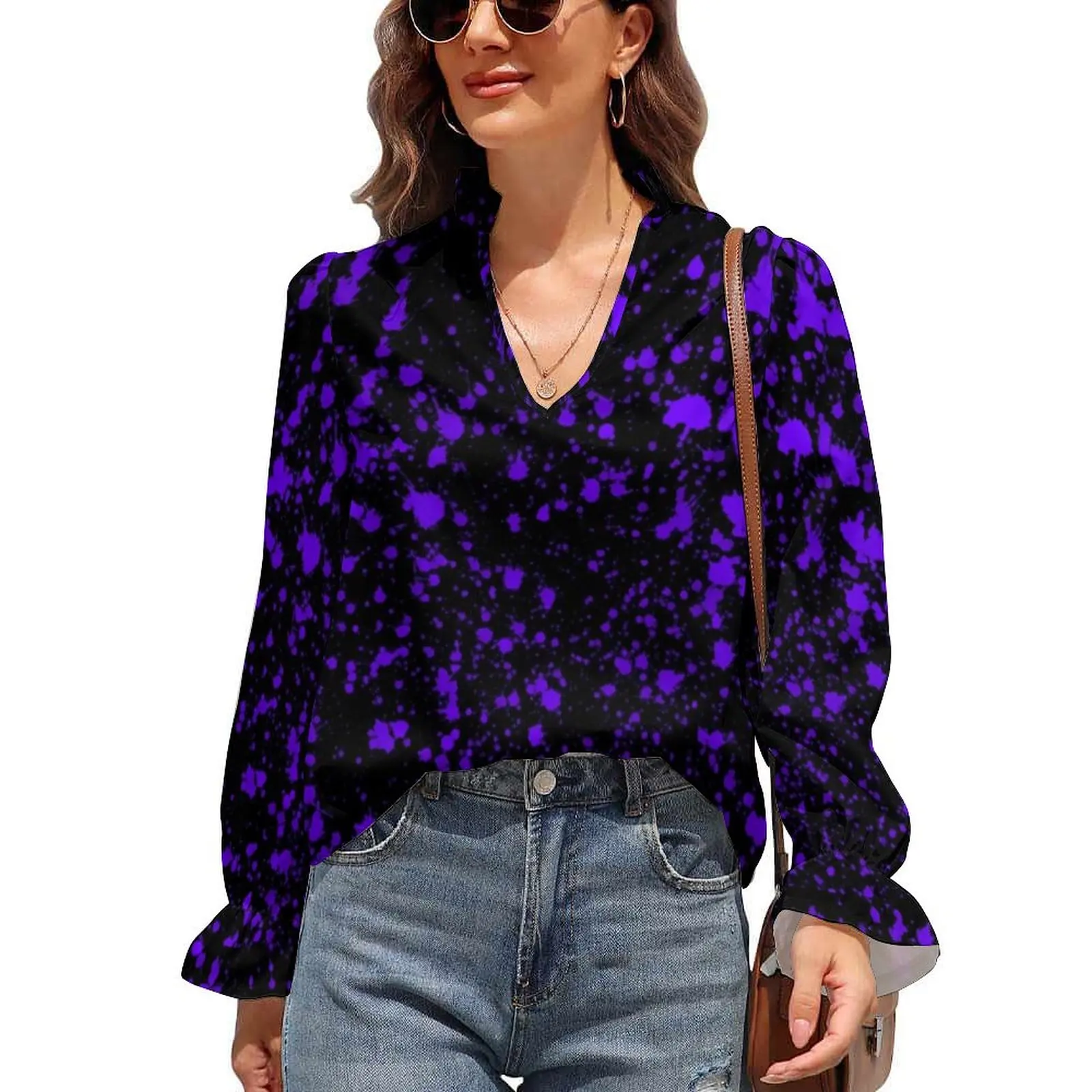 Purple Paint Splatter Blouse Autumn Abstract Graffiti Casual Chiffon Blouses V Neck Long Sleeve Graphic Shirt Modern Clothing
Purple Paint Splatter Blouse Autumn Abstract Graffiti Casual Chiffon Blouses V Neck Long Sleeve Graphic Shirt Modern Clothing