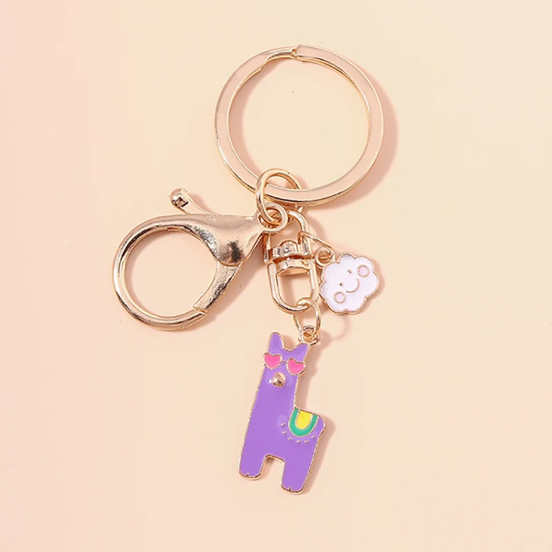 

Cartoon Animal Alpaca Keychains Enamel Smile Clouds Keyrings for Women Men Car Keys HandBag Pendants Key Chains DIY Accessories