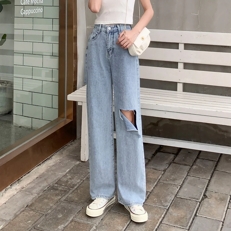 Make denim trousers female torre mop the floor in spring and summer trousers of tall waist joker loose straight wide-legged hole
Make denim trousers female torre mop the floor in spring and summer trousers of tall waist joker loose straight wide-legged hole