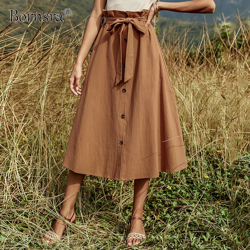 Bornsra 2022 Spring Summer Women Skirt Fashion Solid Single-breasted Mid-length A-line Skirt Bow-knot Belt Skirt Female New
Bornsra 2022 Spring Summer Women Skirt Fashion Solid Single-breasted Mid-length A-line Skirt Bow-knot Belt Skirt Female New