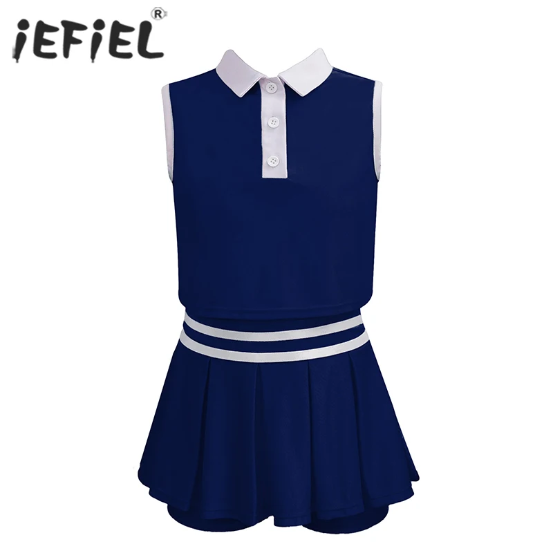 Kids Girls Sports Costume Sets Lapel Vest Crop Top and Skirt with Attached Underwear Sportswear for Tennis Badminton Workout
Kids Girls Sports Costume Sets Lapel Vest Crop Top and Skirt with Attached Underwear Sportswear for Tennis Badminton Workout