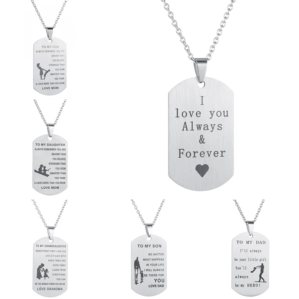 New Family Necklace TO My Son Daughter Mom Dad Carved Letter Stainless Steel Chain Necklace For Mother Father's Day Gift Jewelry
New Family Necklace TO My Son Daughter Mom Dad Carved Letter Stainless Steel Chain Necklace For Mother Father's Day Gift Jewelry