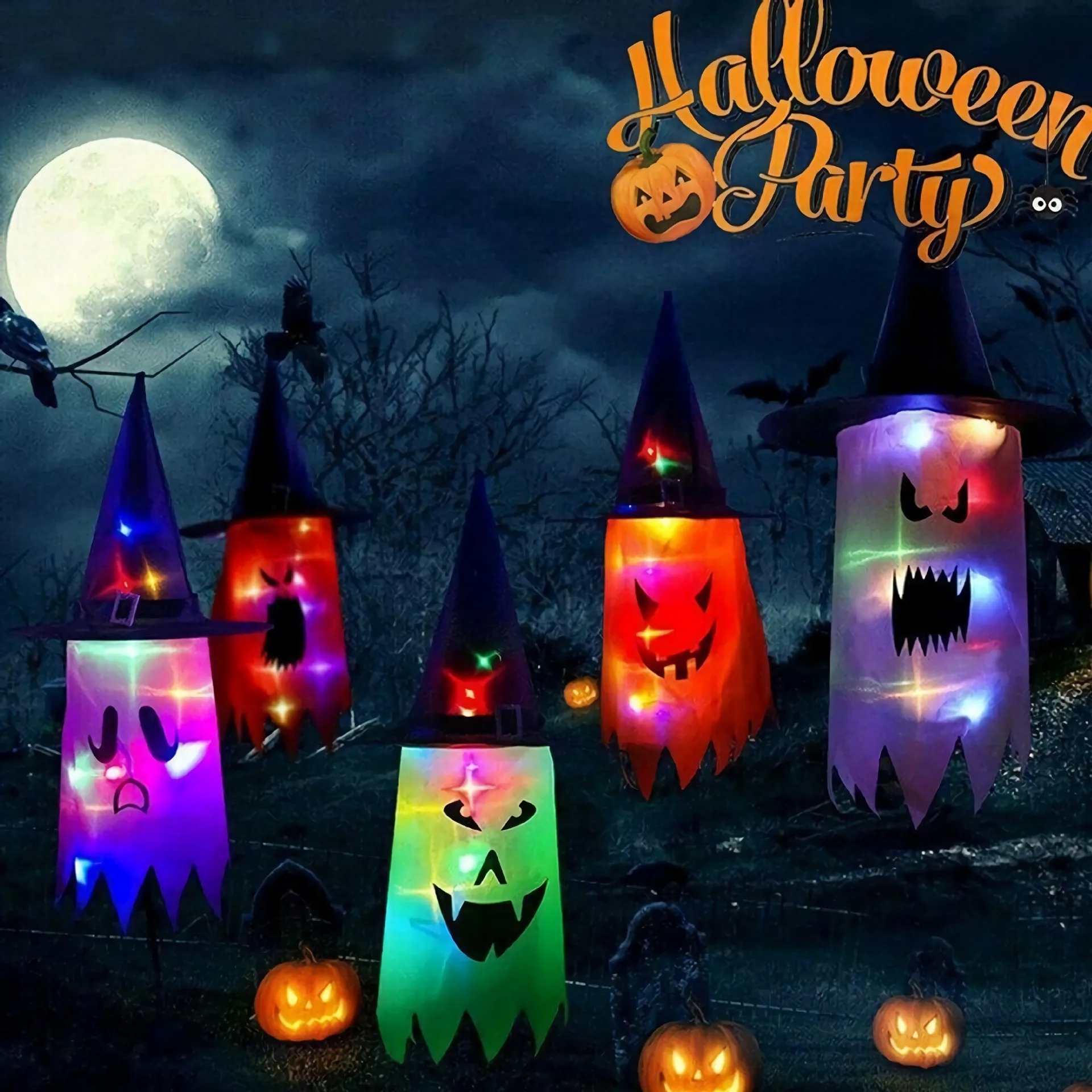 Halloween decoration hanging colorful floating luminous LED witch hat pendant festival party prank atmosphere ghostface toy
Halloween decoration hanging colorful floating luminous LED witch hat pendant festival party prank atmosphere ghostface toy