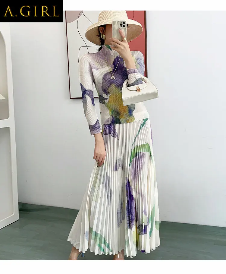 A GIRLS Miyake Women's Set Japanese Style Grace Abstract Clothes for Lady New Arrivals Elegant Slim Long T-shirt&Skirt
A GIRLS Miyake Women's Set Japanese Style Grace Abstract Clothes for Lady New Arrivals Elegant Slim Long T-shirt&Skirt