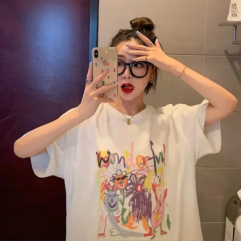 Short-sleeved T-shirt Women's Summer Printed Cotton Y2k 2022 Korean Fashion Kawaii Loose Round Neck футболка смешная Tops
Short-sleeved T-shirt Women's Summer Printed Cotton Y2k 2022 Korean Fashion Kawaii Loose Round Neck футболка смешная Tops