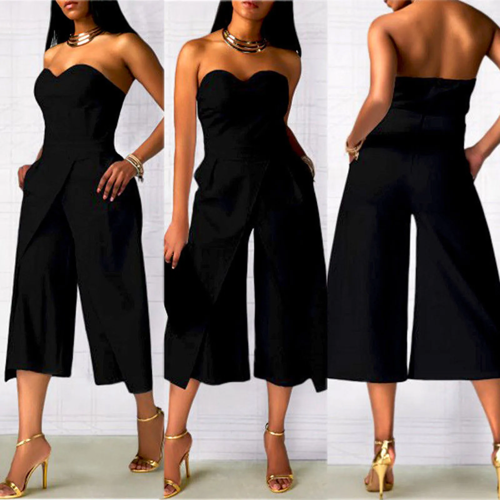 Elegant Summer Woman Jumpsuit Sexy Romper Women Bodysuit Women's Pantsuit Sleeveless Trousers Capris Pocket Jumpsuits Black
Elegant Summer Woman Jumpsuit Sexy Romper Women Bodysuit Women's Pantsuit Sleeveless Trousers Capris Pocket Jumpsuits Black