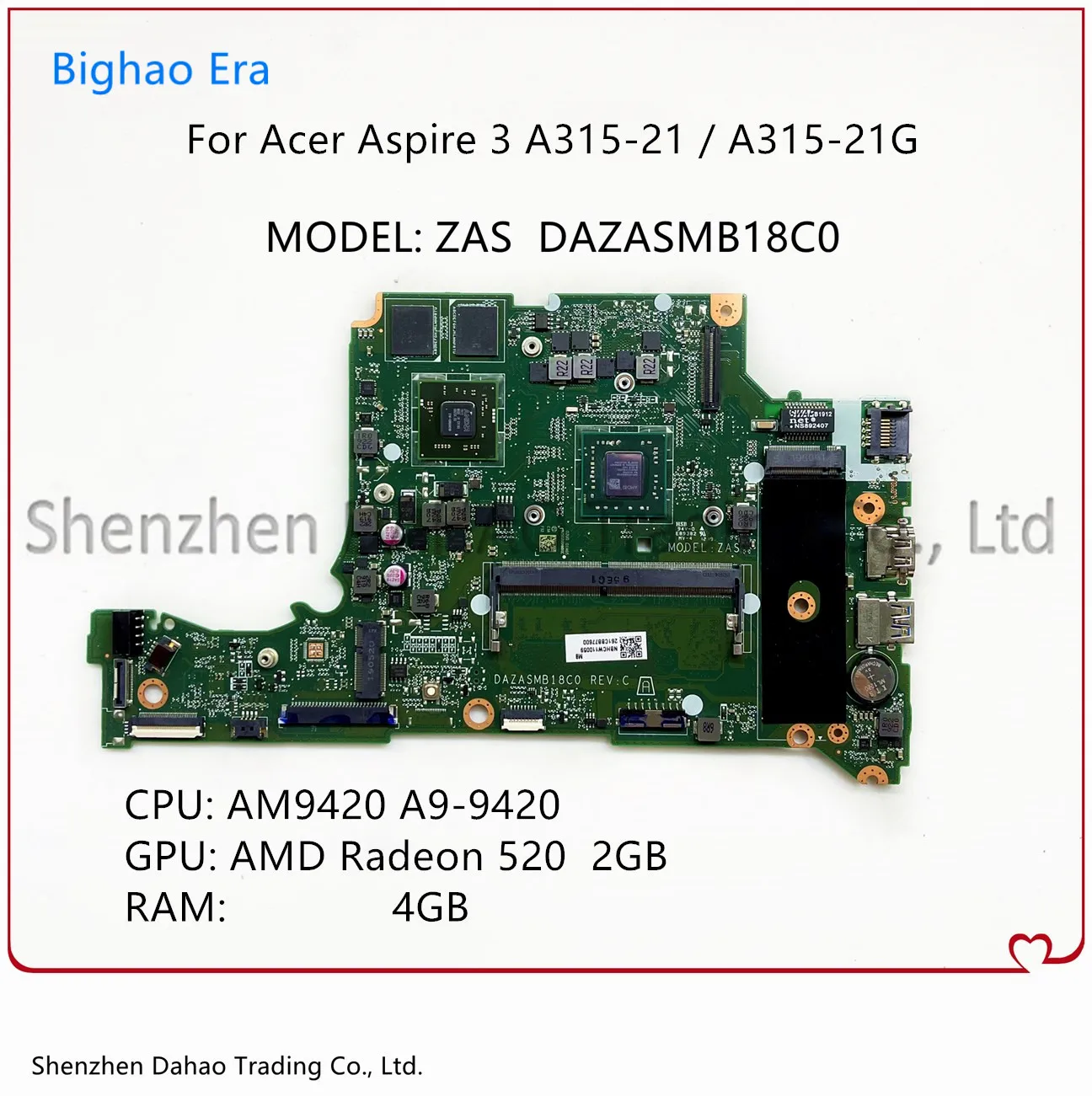

For Acer Aspire 3 A315-21 A315-21G Laptop Motherboard ZAS DAZASMB18C0 With A9-9420 CPU 2GB-GPU 4GB-RAM NBGNV1100G NB.GNV11.00G