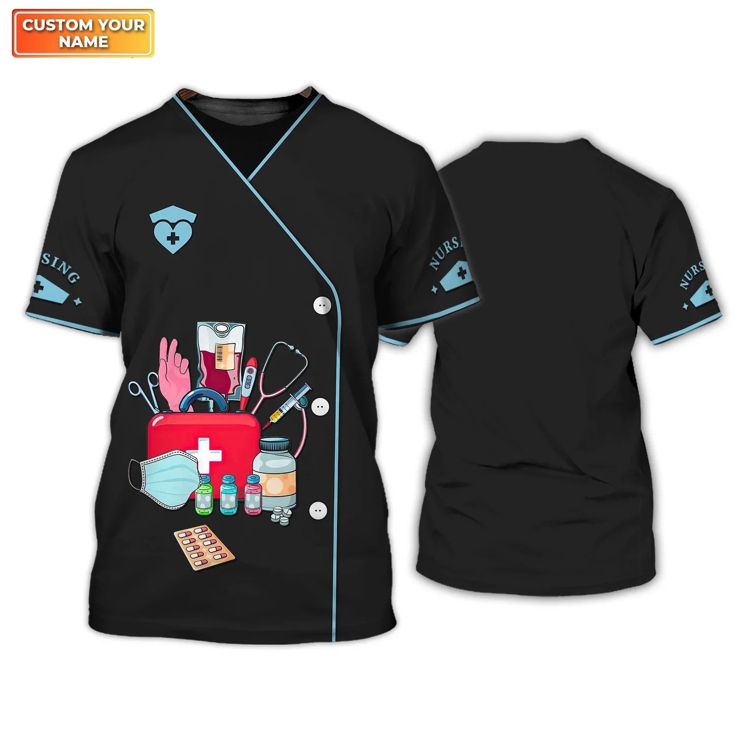Summer Women's Fashion Customized Tee O-neck Casual Nurse Workwear Uniform T-shirts Infusion Bottle Graphic Printed Pullover
Summer Women's Fashion Customized Tee O-neck Casual Nurse Workwear Uniform T-shirts Infusion Bottle Graphic Printed Pullover