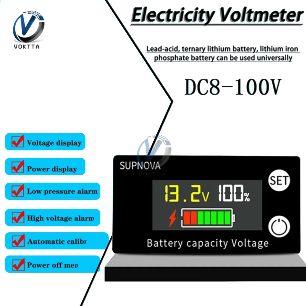 Battery Capacity Indicator DC 8V-100V Lead Acid Lithium LiFe PO4 Car Voltage Detector Voltmeter 12V 36V 48V 60V 72V 84V
Battery Capacity Indicator DC 8V-100V Lead Acid Lithium LiFe PO4 Car Voltage Detector Voltmeter 12V 36V 48V 60V 72V 84V