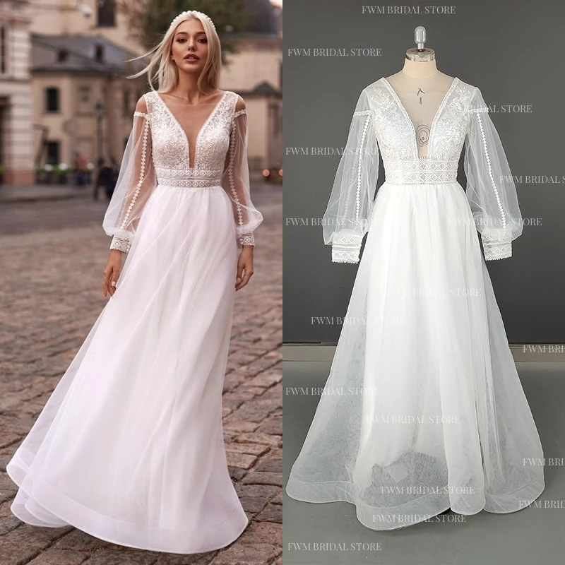 8461# 100%Real Photos Custom Size Exquisite V-neck Puffy Sleeves A-line Wedding Dress Modern Illusion Appliques Lace Bridal Gown
8461# 100%Real Photos Custom Size Exquisite V-neck Puffy Sleeves A-line Wedding Dress Modern Illusion Appliques Lace Bridal Gown