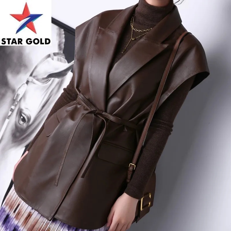 Sleeveless Elegant Office Suit Jacket Women Belt Sheepskin Real Leather Waistcoat Coat Ladies Solid Color Fashion Vest Outerwear
Sleeveless Elegant Office Suit Jacket Women Belt Sheepskin Real Leather Waistcoat Coat Ladies Solid Color Fashion Vest Outerwear