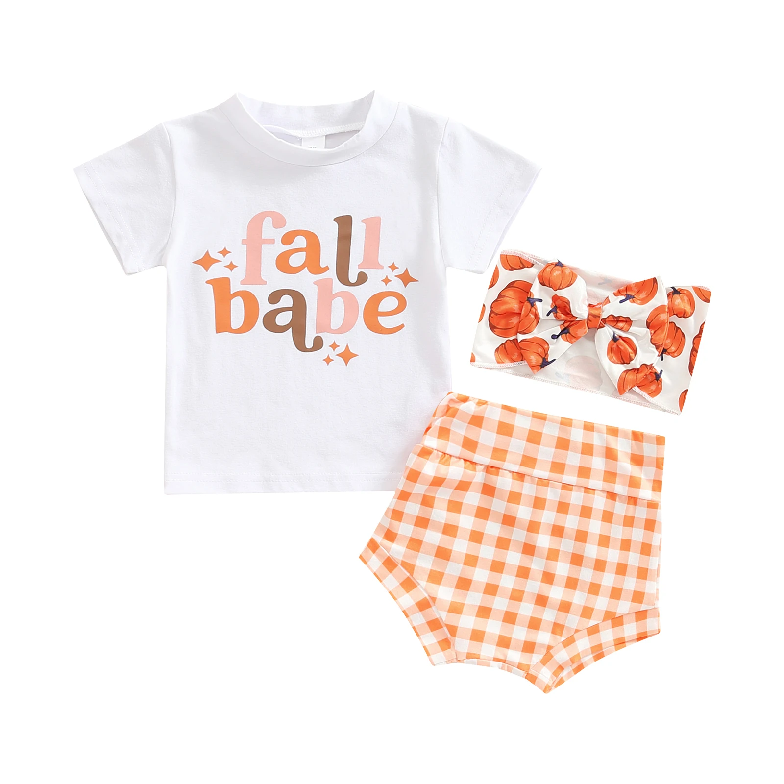 Baby Girl Summer Outfit, Letter Print T-Shirt + Plaid Diaper Cover + Pumpkin Print Headband Set for Toddler, 0-24 Months
Baby Girl Summer Outfit, Letter Print T-Shirt + Plaid Diaper Cover + Pumpkin Print Headband Set for Toddler, 0-24 Months