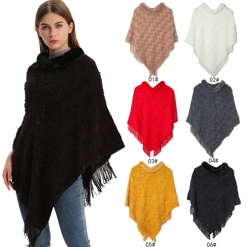 

New Winter Warm Solid Color Fur Capes Cloak& Ponchos for Women Oversized Shawls Wraps Cashmere Pashmina Female Tassel Mujer