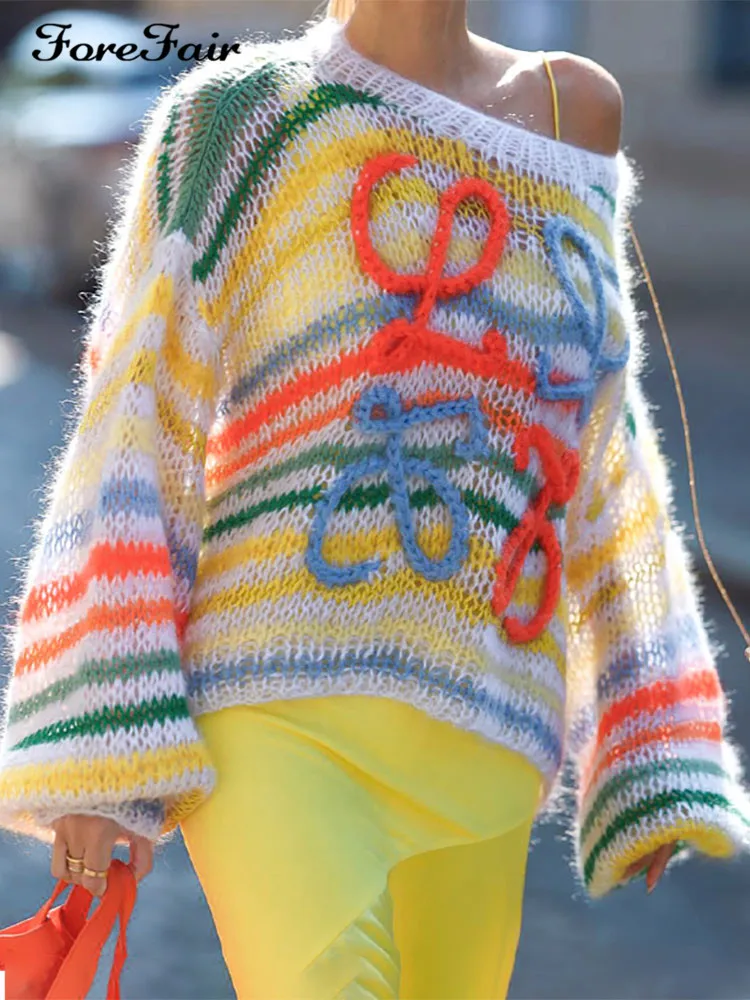 Forefair 2022 Stripe Knitted Pullover Oversized O Neck Embroidery Fashion Sexy Autumn Winter Sweater Loose Women Casual Y2k
Forefair 2022 Stripe Knitted Pullover Oversized O Neck Embroidery Fashion Sexy Autumn Winter Sweater Loose Women Casual Y2k