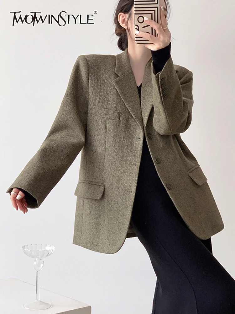 TWOTWINSTYLE Solid Patchwork Pocket Vintage Blazer For Women Notched Collar Long Sleeve Spliced Single Breasted Blazers Female
TWOTWINSTYLE Solid Patchwork Pocket Vintage Blazer For Women Notched Collar Long Sleeve Spliced Single Breasted Blazers Female