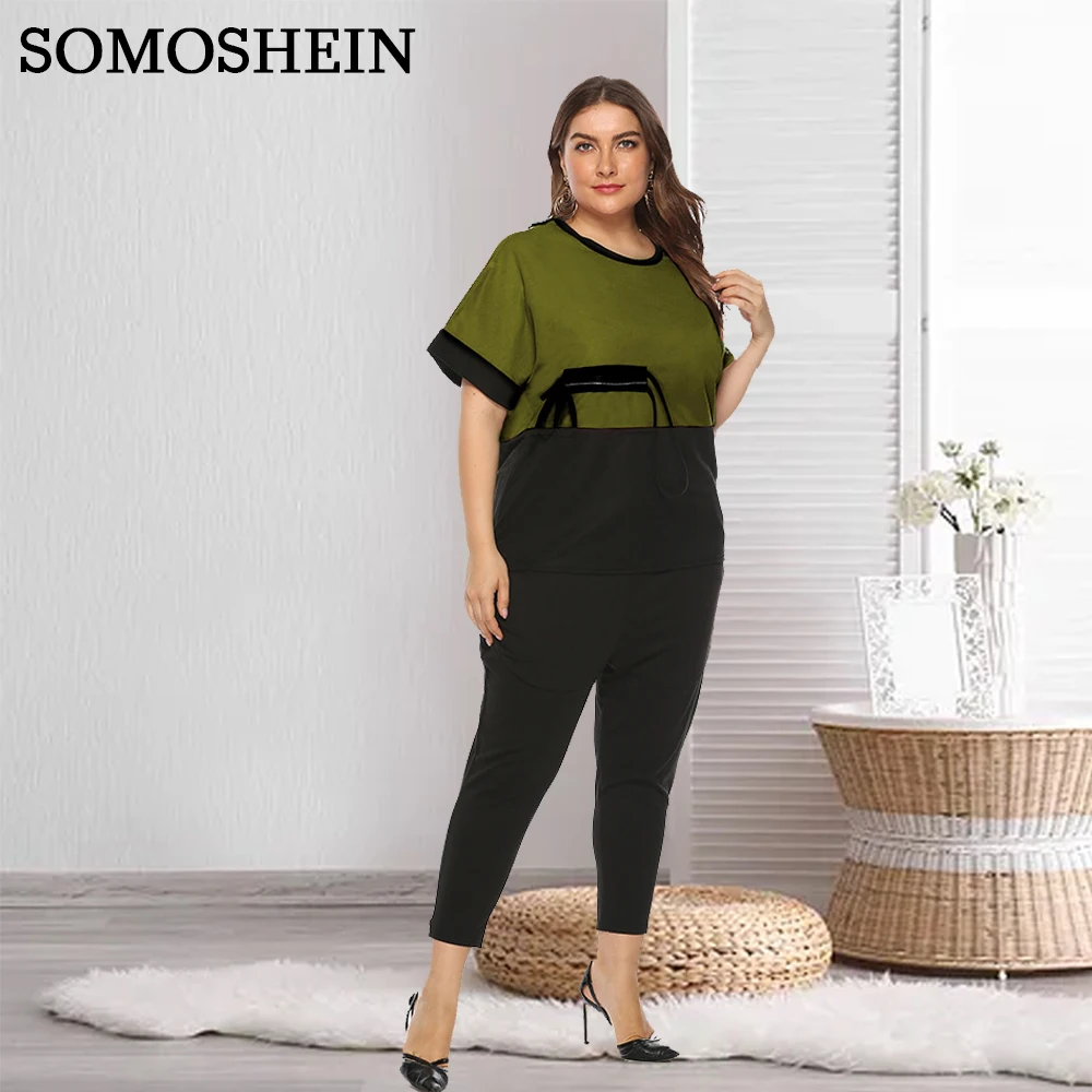 SOMOSHEIN Plus Size Women Clothing Short-sleeved Stitching Solid Color Set T-shirt Trousers Two-piece Set Wholesale Dropshipping
SOMOSHEIN Plus Size Women Clothing Short-sleeved Stitching Solid Color Set T-shirt Trousers Two-piece Set Wholesale Dropshipping