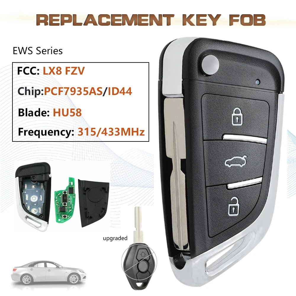 KEYECU FCC:LX8 FZV 315/ 433MHz Modified Flip Remote Key Fob PCF7935AS/ ID44 Chip for 1997-1999 BMW 3 5 6 7 8 series M3 M6 Z4
KEYECU FCC:LX8 FZV 315/ 433MHz Modified Flip Remote Key Fob PCF7935AS/ ID44 Chip for 1997-1999 BMW 3 5 6 7 8 series M3 M6 Z4