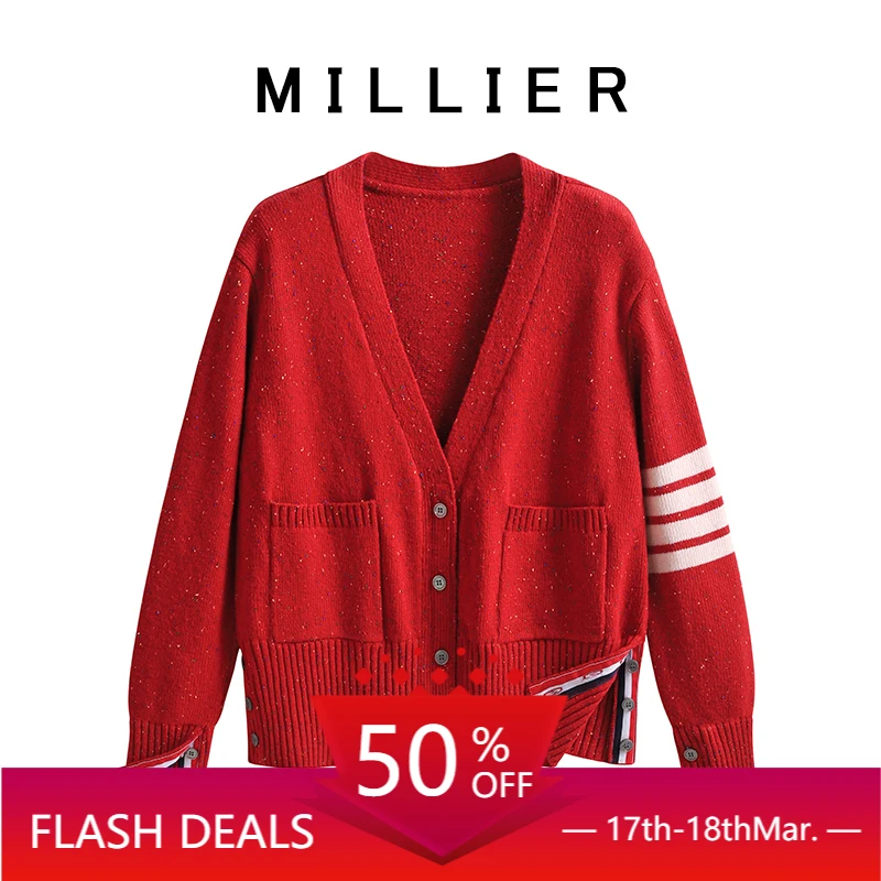 TB knitted wool cardigan women's winter long-sleeved red-colored sweater four-bar college style thickened top
TB knitted wool cardigan women's winter long-sleeved red-colored sweater four-bar college style thickened top