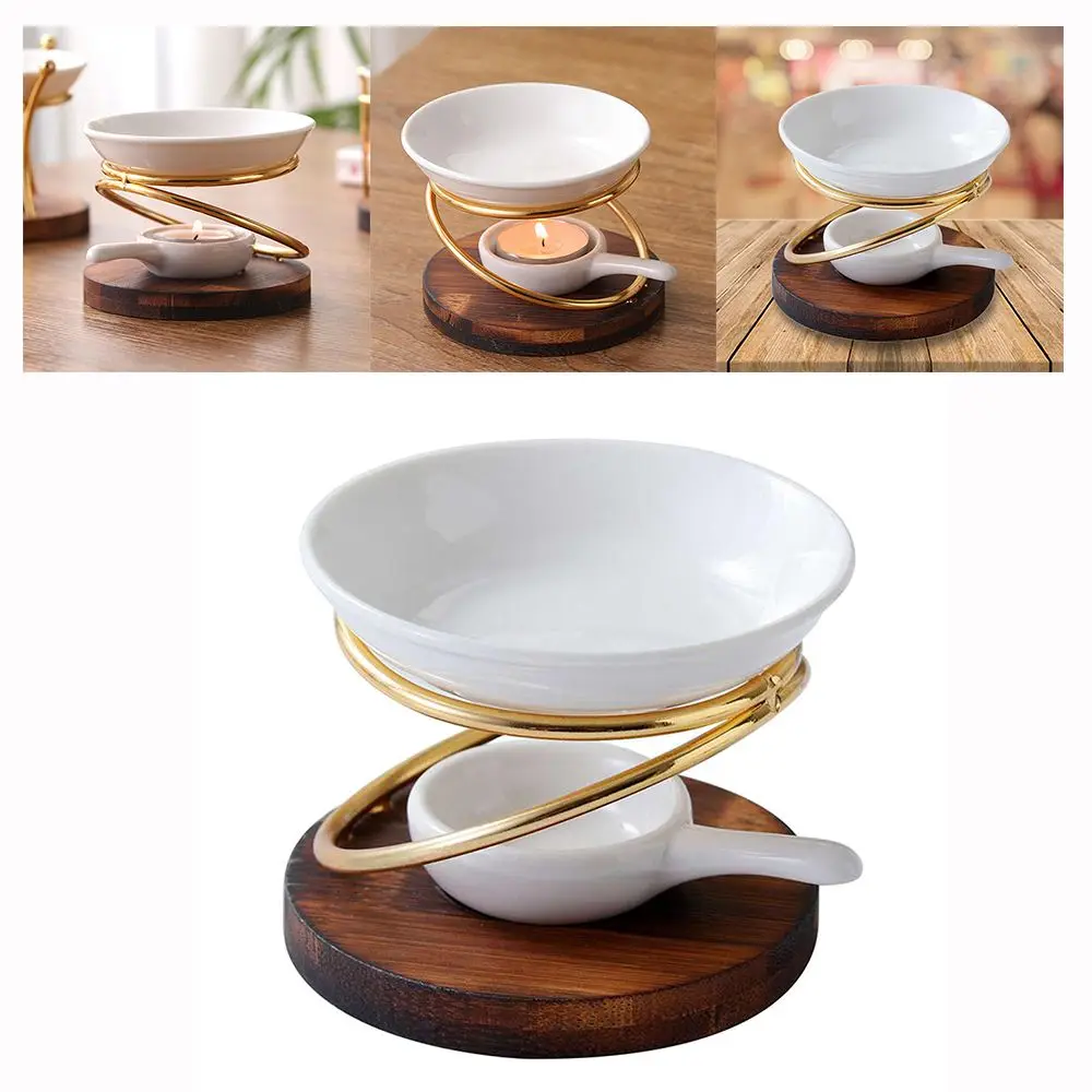 

Ceramics Wooden Bottom Meditation Geometric Shape Aroma Diffuser Aromatherapy Burner Tealight Holder Essential Oil Lamp