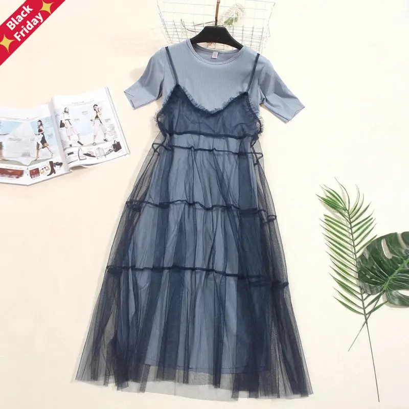 Two Piece 2023 Spring New Women Lace Dresses Sweet Short Sleeve T-Shirt Dress +Mesh Tank Dress Female Long Summer Vestidos A1329
Two Piece 2023 Spring New Women Lace Dresses Sweet Short Sleeve T-Shirt Dress +Mesh Tank Dress Female Long Summer Vestidos A1329