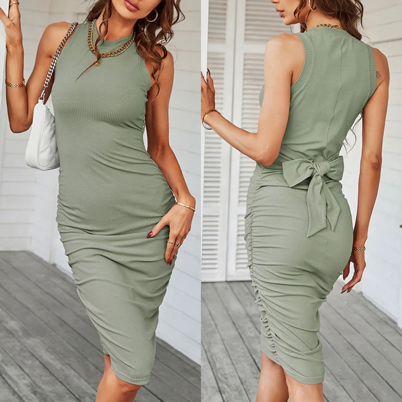 M89E Women Sleeveless Ribbed Knit Solid Tie Waist Ruched Knee Length Slim Tank Dress
M89E Women Sleeveless Ribbed Knit Solid Tie Waist Ruched Knee Length Slim Tank Dress