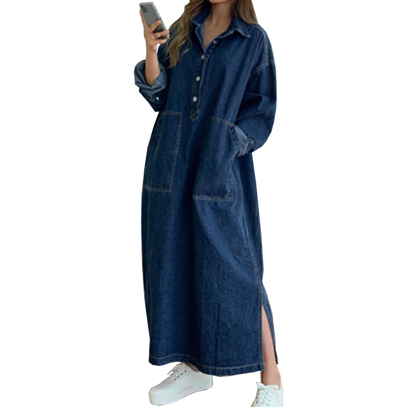 Women's Spring Autumn Casual Denim Shirt Dress Lady Long Sleeve Midi Jeans Vestidos Female Fashion Loose Outerwear Clothings
Women's Spring Autumn Casual Denim Shirt Dress Lady Long Sleeve Midi Jeans Vestidos Female Fashion Loose Outerwear Clothings