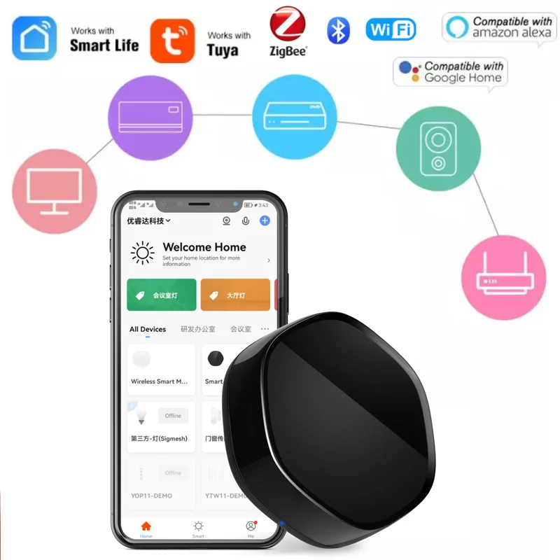 Tuya Smart Gateway 3 In 1 Zigbee+BLE Mesh+ WiFi 38K IR Remote Controller Hub Smart Life App Voice Control Via Alexa Google Home
Tuya Smart Gateway 3 In 1 Zigbee+BLE Mesh+ WiFi 38K IR Remote Controller Hub Smart Life App Voice Control Via Alexa Google Home