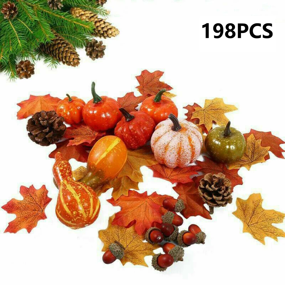 

Fall Thanksgiving Decoration Pumpkins Maple Leaves Pine Cones Acorns Harvest Autumn Halloween Party Decor