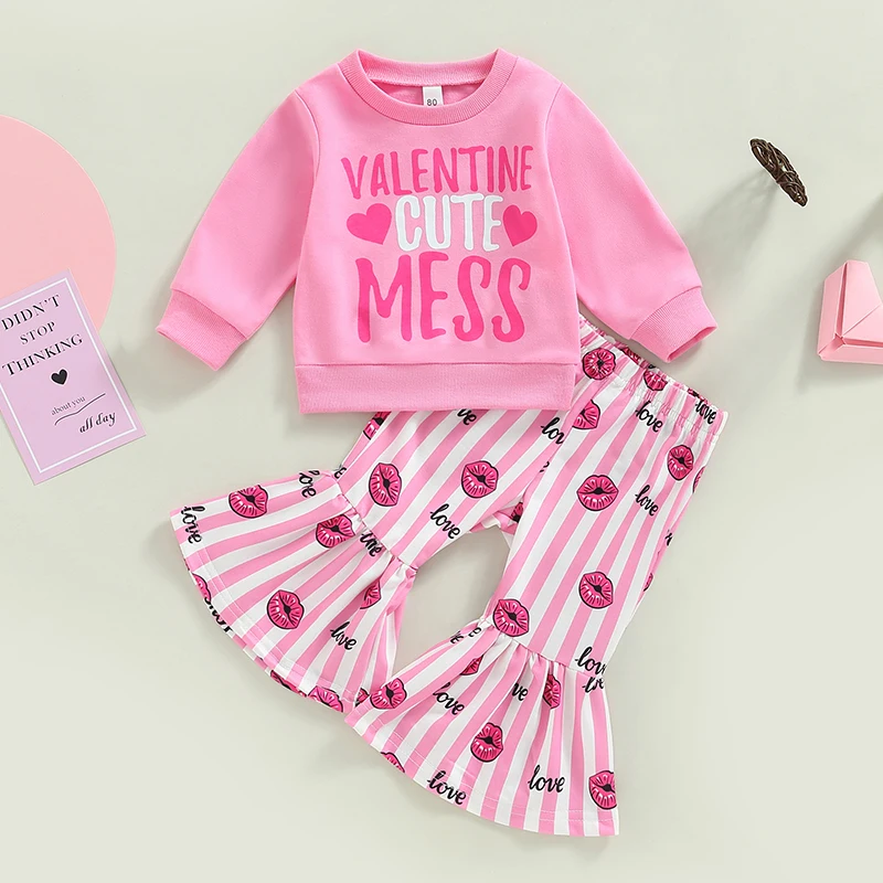 Spring Autumn Baby Girls Fashion 2 Pcs Sets Kids Letter Print Tops And Flared Pants Suits Festival Clothes Christmas Valentine
Spring Autumn Baby Girls Fashion 2 Pcs Sets Kids Letter Print Tops And Flared Pants Suits Festival Clothes Christmas Valentine