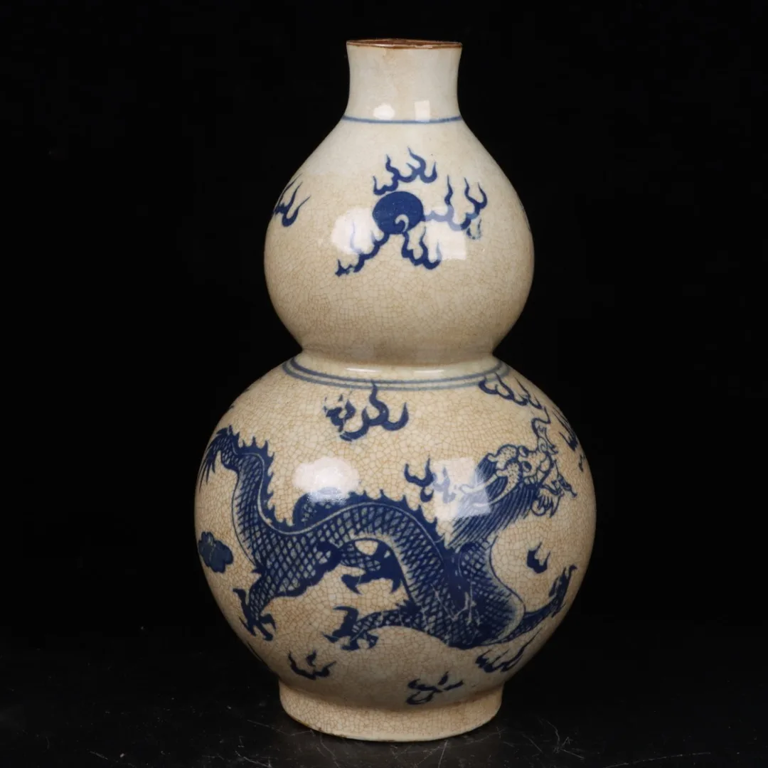 

Jingdezhen Blue and White Double Dragons Playing with Beads Pattern Gourd Bottle Antique Porcelain Decoration
