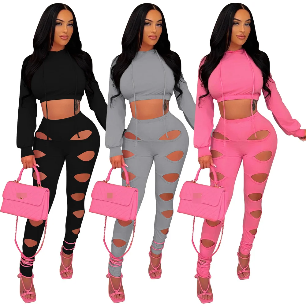 Ladies Casual Sportswear Set Fashion Long Sleeve Short Sports Hoodie + Sexy Hollow Solid Color Casual Pants 2-Piece Set
Ladies Casual Sportswear Set Fashion Long Sleeve Short Sports Hoodie + Sexy Hollow Solid Color Casual Pants 2-Piece Set