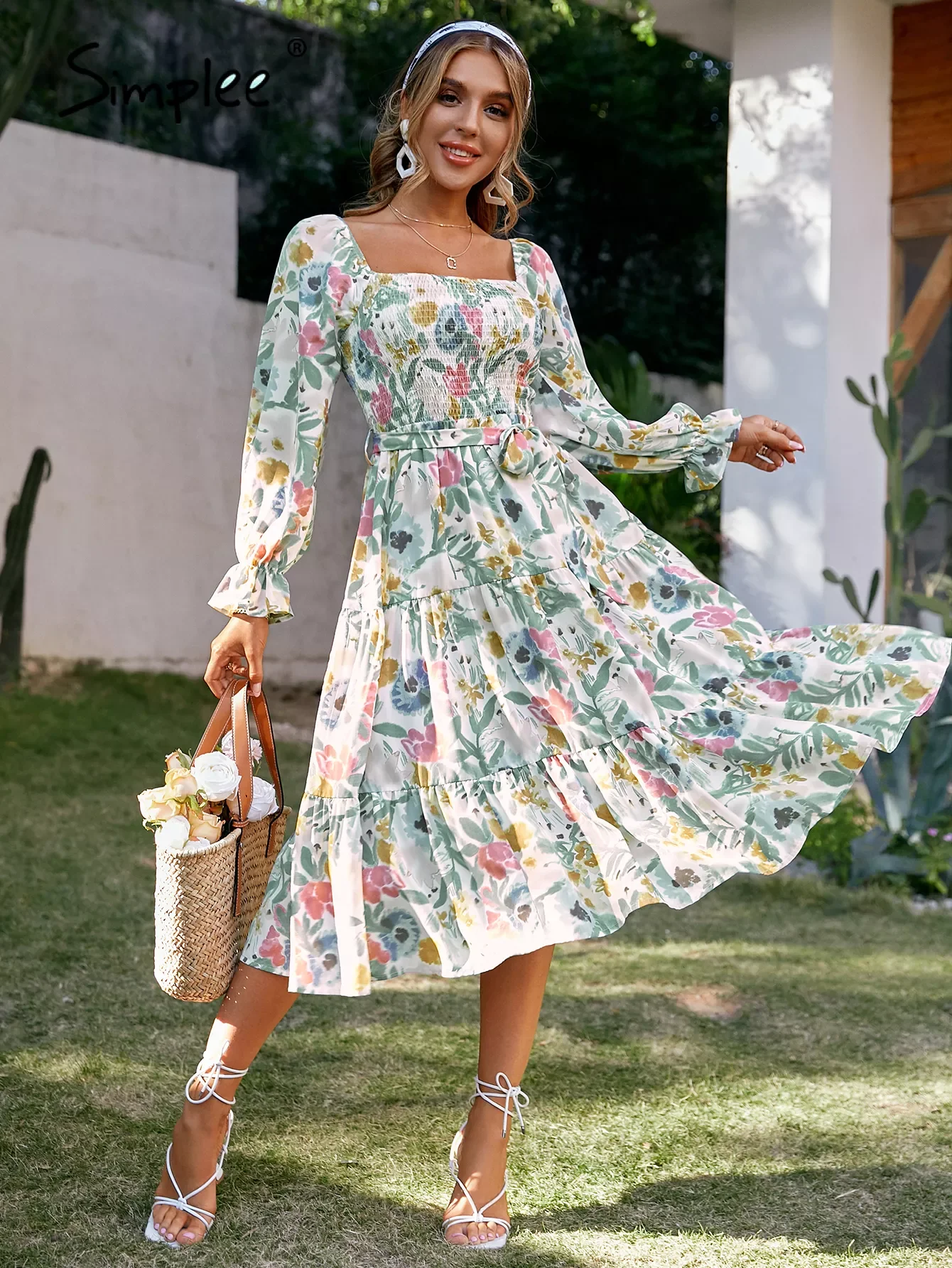 2022New Floral slash neck long sleeve ruffle print summer dress women Holiday beach belt vestido Square collar elastic dresses
2022New Floral slash neck long sleeve ruffle print summer dress women Holiday beach belt vestido Square collar elastic dresses