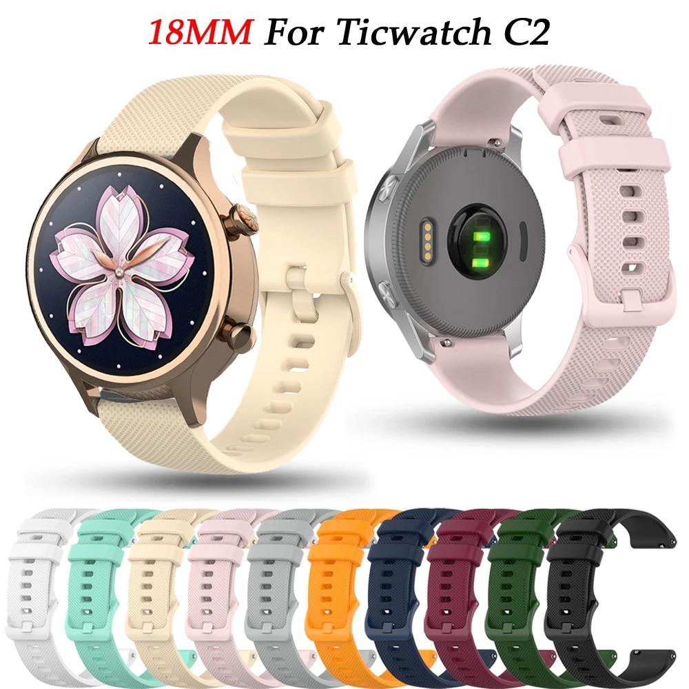 

18mm Watch Strap Bands For Ticwacth C2 Watchband Replacement For Garmin Venu 2S Vivomove 3S Vivoactive 4S Silicone Belt Bracelet