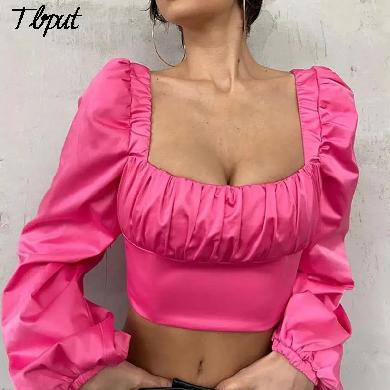 Women Fashion Sweet Pink Satin Square Collar Shirring Sexy Crop Tops Female Elegant Black Chic Puff Sleeve Slim Short Blouses
Women Fashion Sweet Pink Satin Square Collar Shirring Sexy Crop Tops Female Elegant Black Chic Puff Sleeve Slim Short Blouses