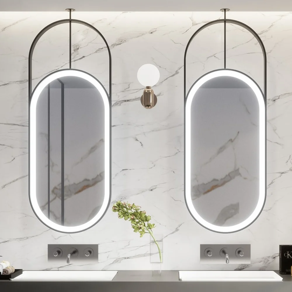 

Hollow Oval Mirror Hairdressing Hanging Smart Bathroom Mirror With Led Light Sensor Espejo Inteligente Bathroom Fixtures EB5JZ