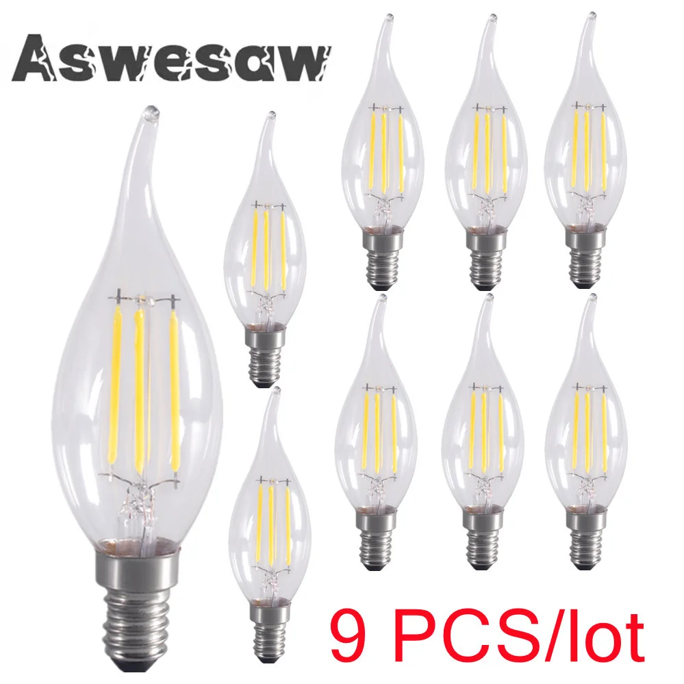 

9pcs LED Bulb E14 2W/4W/6W Dimmable Edison Retro Filament Candle Light AC220V C35 Warm/Cold White 360 Degree Energy Saving Lamp