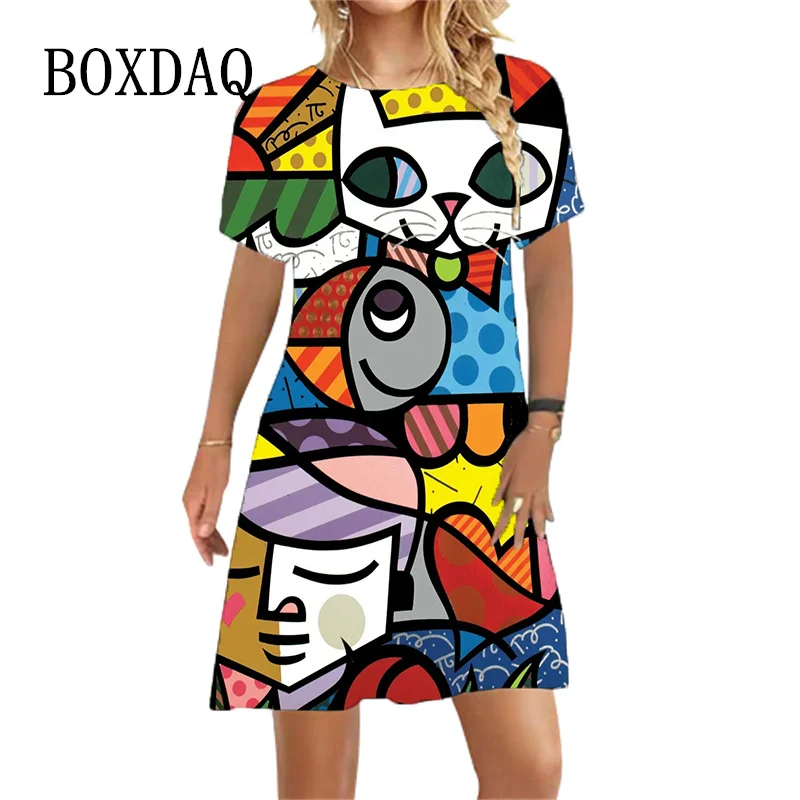 Женское мини-платье с коротким рукавом, круглым вырезом и абстрактным мультяшным принтом
Женское мини-платье с коротким рукавом, круглым вырезом и абстрактным мультяшным принтом