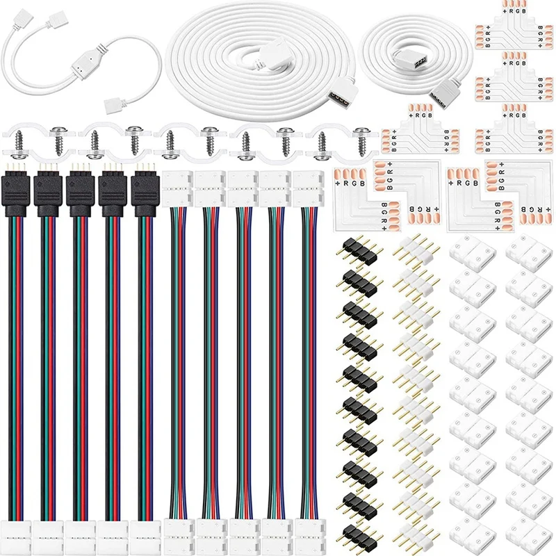 LED Strip Connector Kit, Strip Light Extension Cable Solderless Gapless Adapter Connectors for 5050 10mm 4Pin LED Strip
LED Strip Connector Kit, Strip Light Extension Cable Solderless Gapless Adapter Connectors for 5050 10mm 4Pin LED Strip