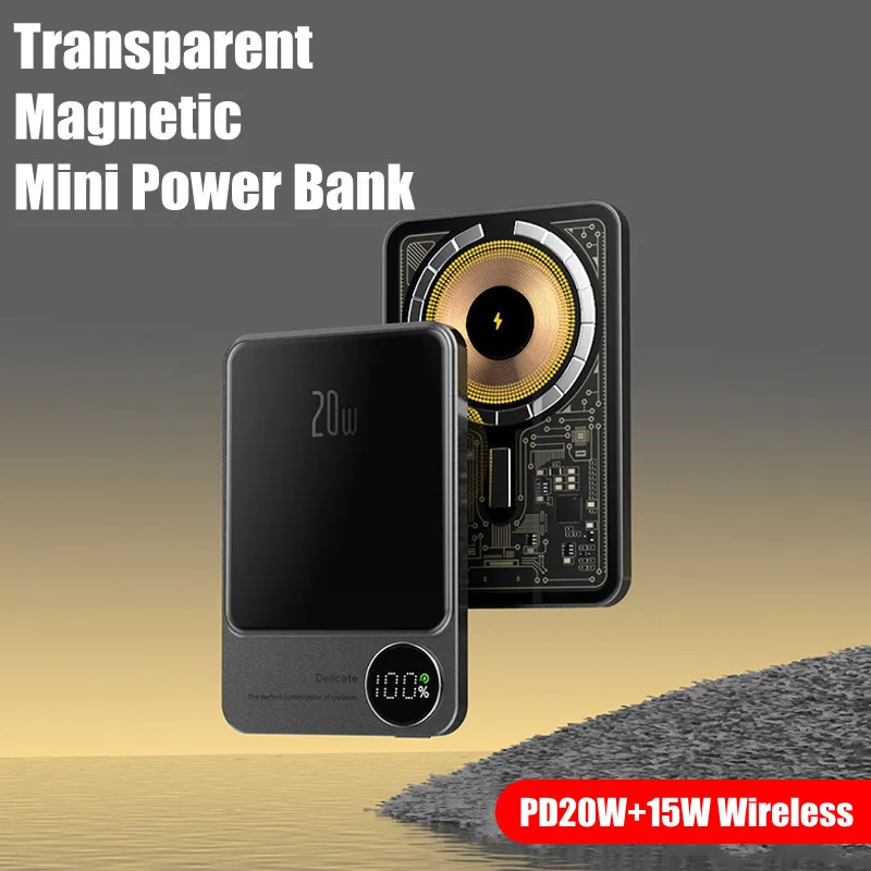 Transparent Magnetic Power Bank for iPhone Xiaomi Samsung External Battery Portable Charger Auxiliary Battery PD20W Fast Charge
Transparent Magnetic Power Bank for iPhone Xiaomi Samsung External Battery Portable Charger Auxiliary Battery PD20W Fast Charge