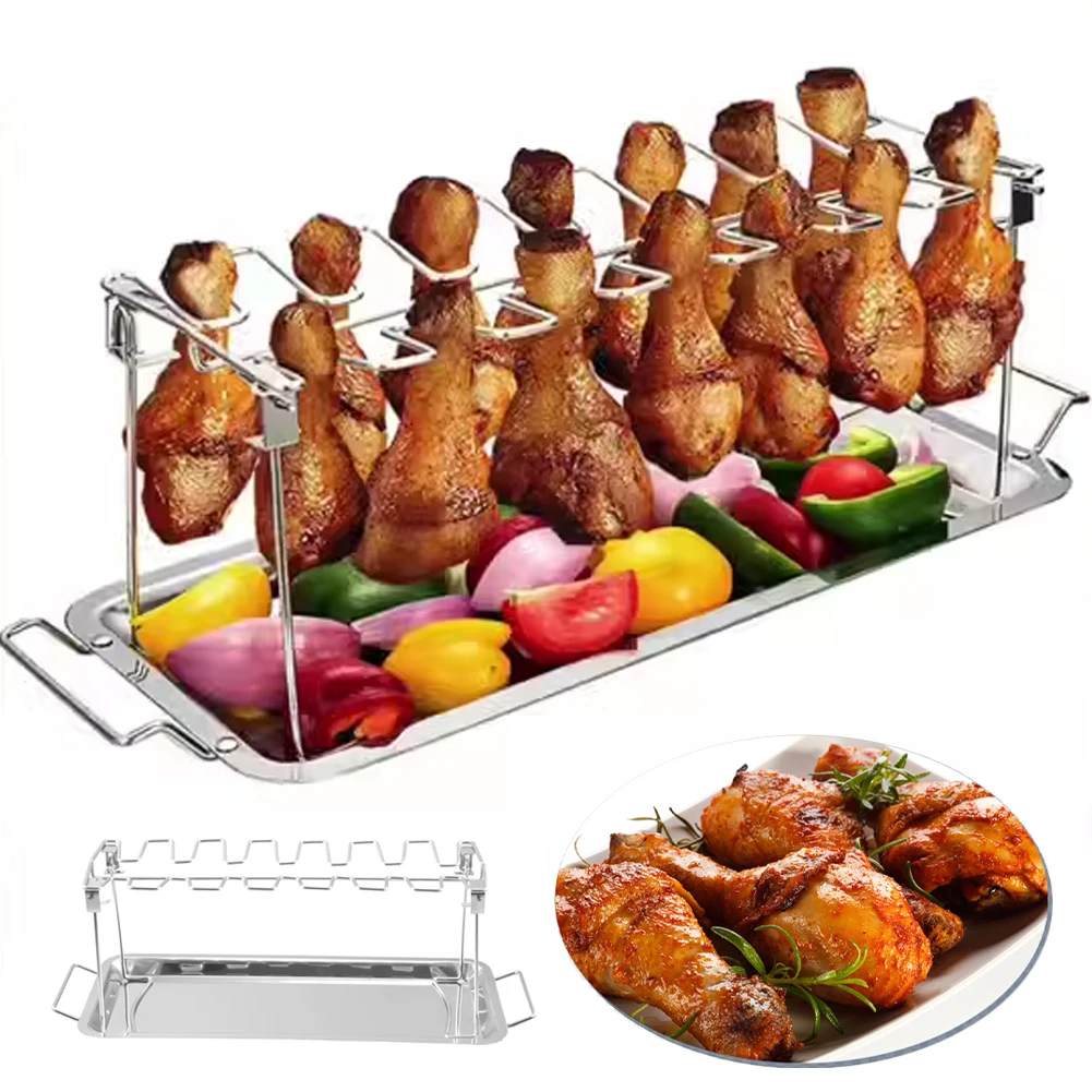 Chicken Leg Rack for Grill with Drip Tray 430 Stainless Steel Folding Drumstick Rack 14 Slots Chicken Wing Rack Holder for BBQ
Chicken Leg Rack for Grill with Drip Tray 430 Stainless Steel Folding Drumstick Rack 14 Slots Chicken Wing Rack Holder for BBQ