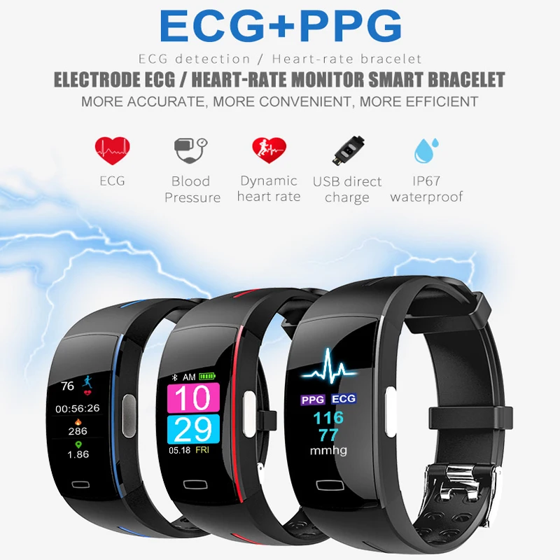 

P3A ECG PPG smart Bracelet Heart Rate Blood Pressure Monitoring Watch Body Temperature Measure Smart watches Men Women