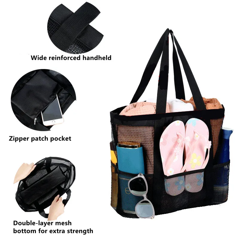 Black Mesh Beach Bag For Toys Handheld Travel Tote Bag Fitness Swimming Storage Backpack Multi-Pocket Zipper Travel Pockets
Black Mesh Beach Bag For Toys Handheld Travel Tote Bag Fitness Swimming Storage Backpack Multi-Pocket Zipper Travel Pockets