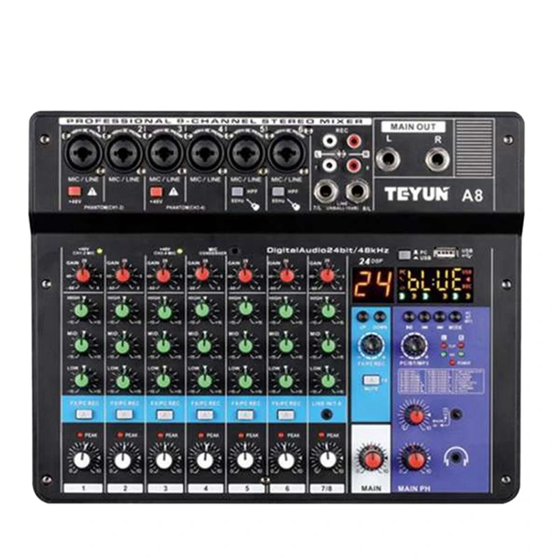 Sound Card Audio Mixer Sound Board Console Desk System Interface 8 Channel USB Bluetooth 48V Power Stereo (EU Plug)
Sound Card Audio Mixer Sound Board Console Desk System Interface 8 Channel USB Bluetooth 48V Power Stereo (EU Plug)