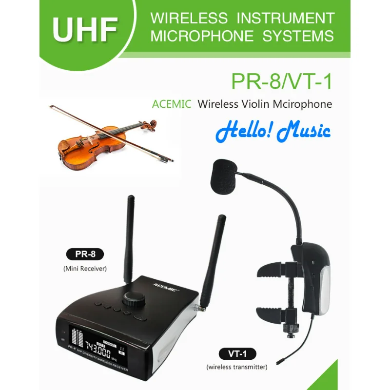 

ACEMIC PR-8 VT-1 UHF Wireless Microphone For Musical Instrument Guitar Piano Erhu Guzheng Cello Violin Bass Saxophone