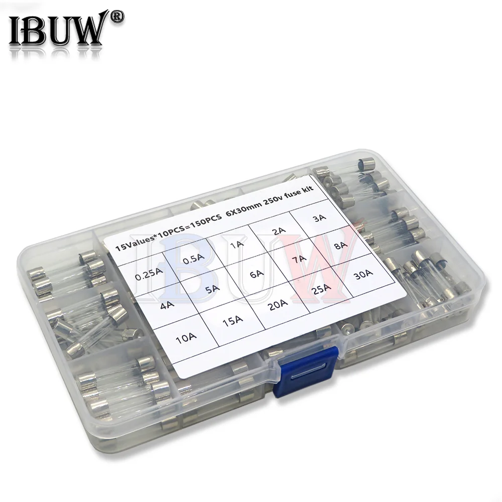 15Kinds 150pcs 6*30 Fast-blow Glass Tube Fuses Car Glass Tube Fuses Assorted Kit 6X30 with Box fusiveis 0.1A-30A Household Fuses
15Kinds 150pcs 6*30 Fast-blow Glass Tube Fuses Car Glass Tube Fuses Assorted Kit 6X30 with Box fusiveis 0.1A-30A Household Fuses
