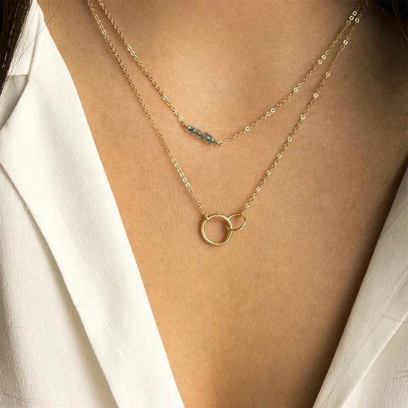 Stainless steel 2021 multi layer necklace two Interlocking Idouble circle double layered necklace
Stainless steel 2021 multi layer necklace two Interlocking Idouble circle double layered necklace