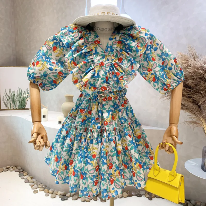 Niche Design New Women Clothing 2022 V-neck Printed Lantern Short Sleeve Ruffle A-line Dress Belt Vestidos Elegantes Para Mujer
Niche Design New Women Clothing 2022 V-neck Printed Lantern Short Sleeve Ruffle A-line Dress Belt Vestidos Elegantes Para Mujer